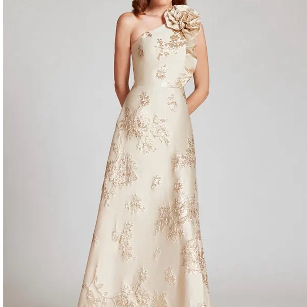 Teri Jon One-Shoulder Ivory Floral Dress